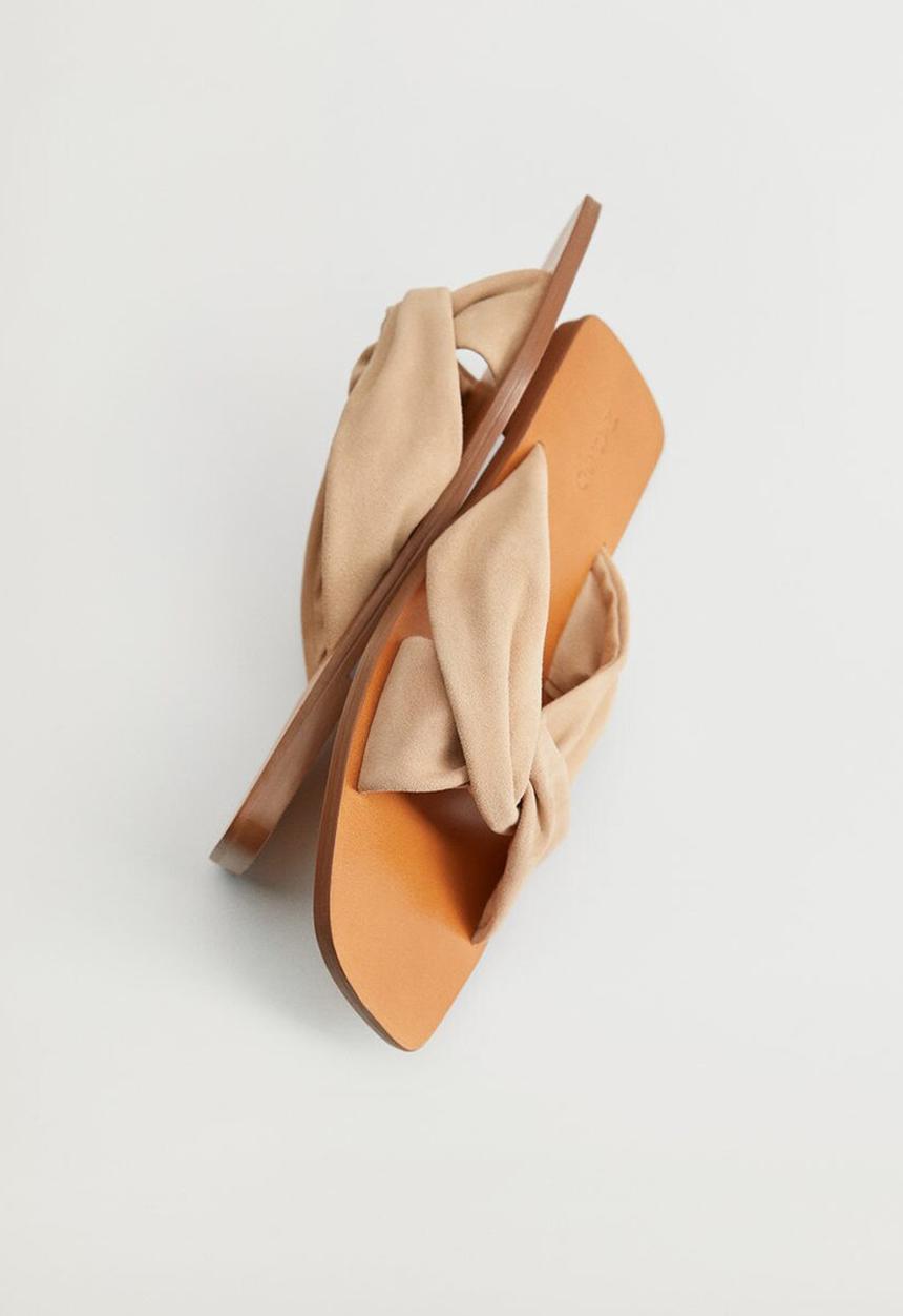 MANGO - Cross leather slide - light / pastel brown