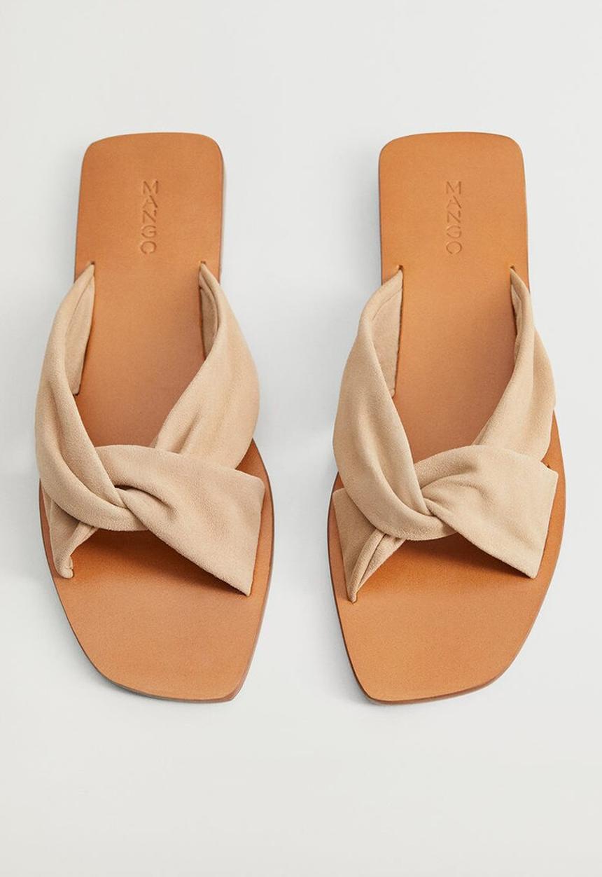 MANGO - Cross leather slide - light / pastel brown
