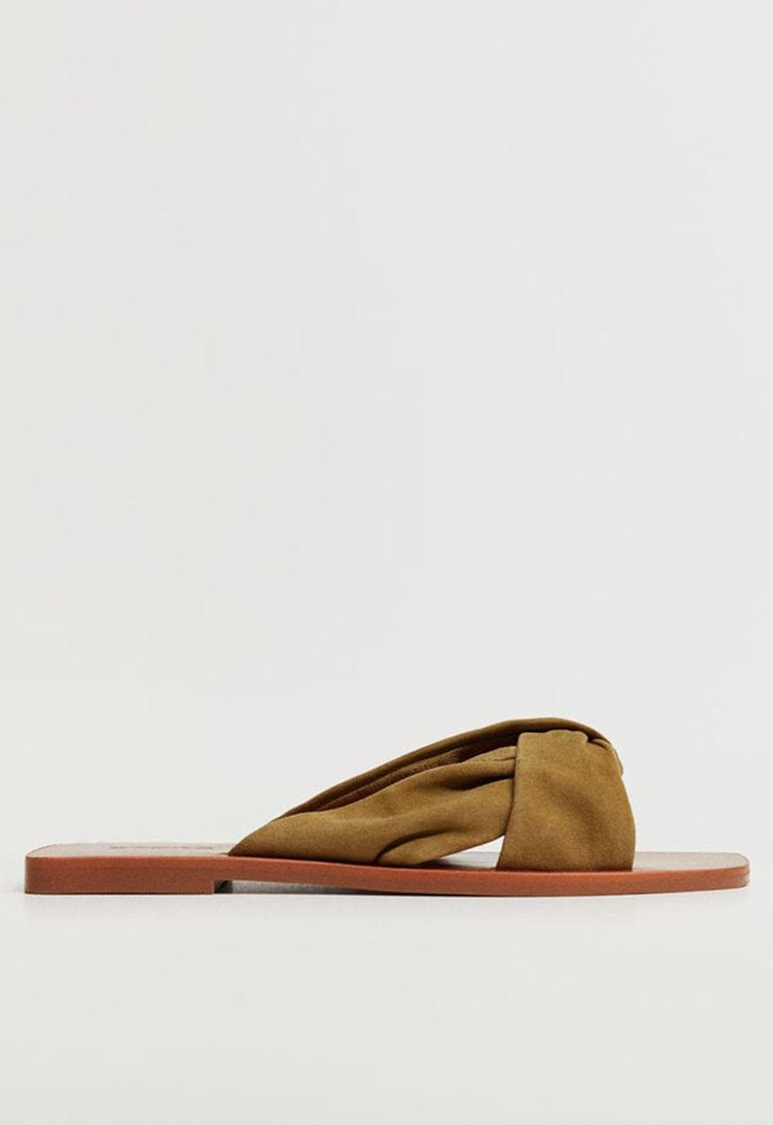 MANGO - Cross suede slide - beige / khaki