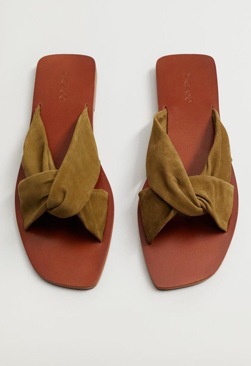 MANGO - Cross suede slide - beige / khaki