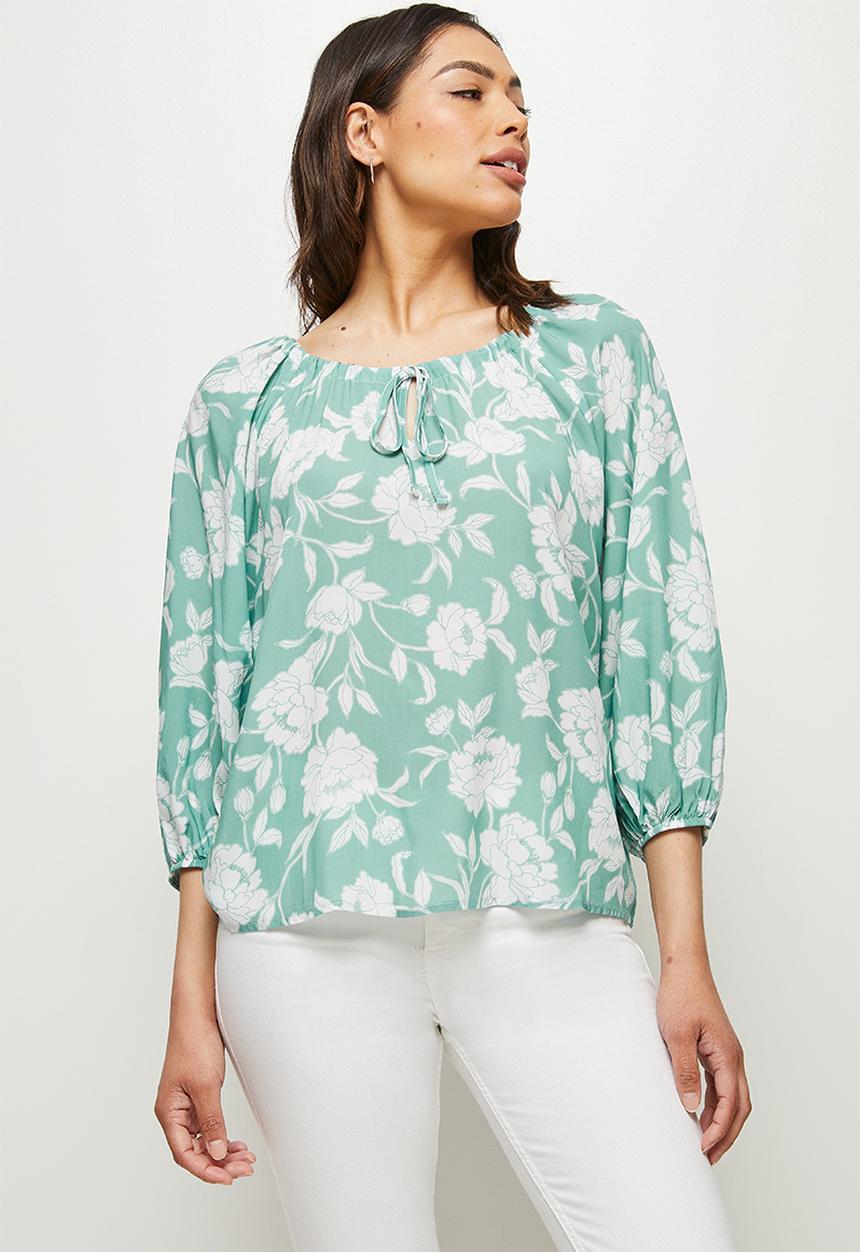 edit - Bellow sleeve peasant blouse - aqua floral