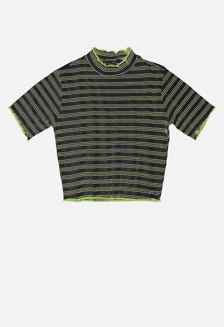 Gloss - Girls stripe short sleeve tee - dark grey & green