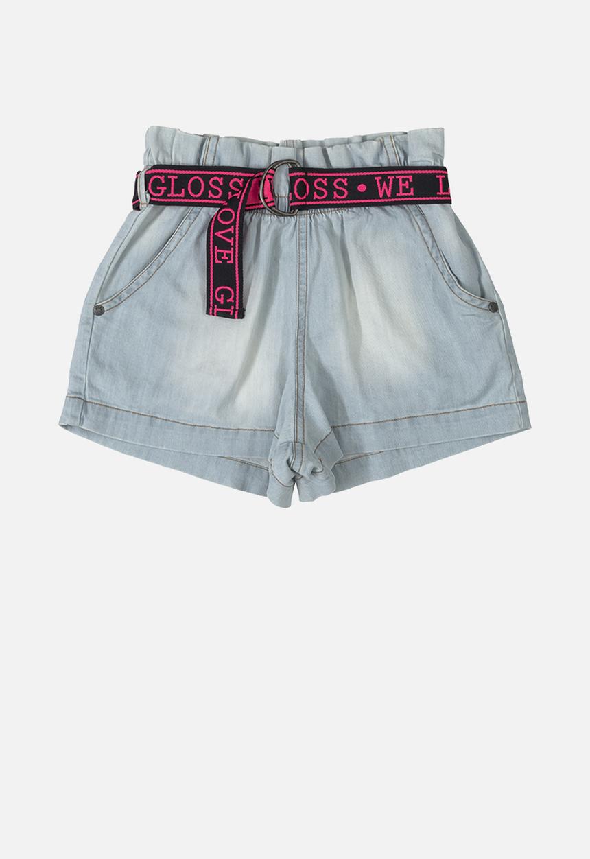 Gloss - Girls denim short with belt - light blue
