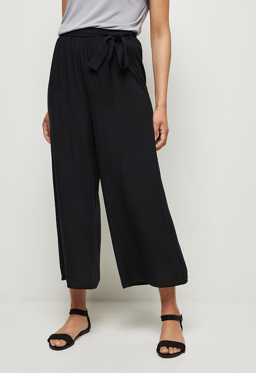 edit - Texture belted wide leg pant - black