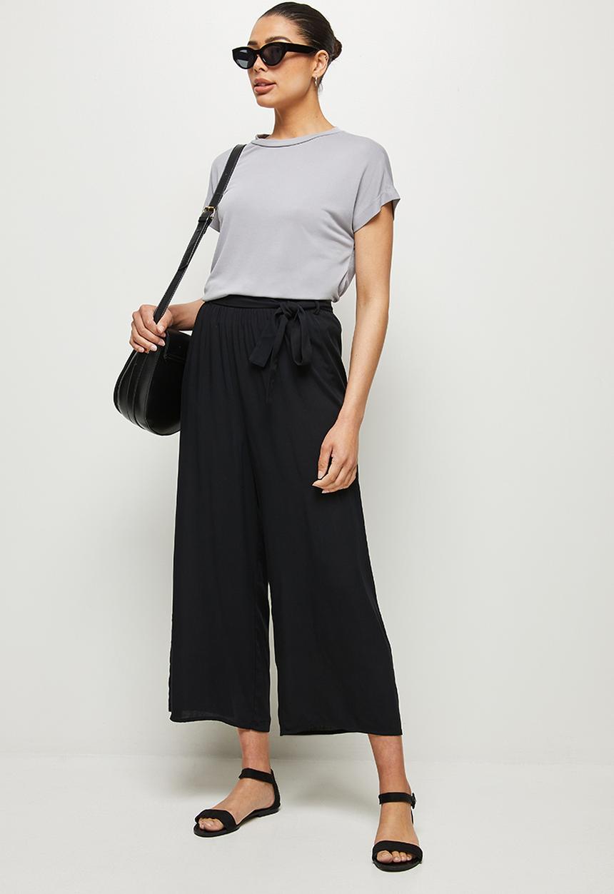 edit - Texture belted wide leg pant - black