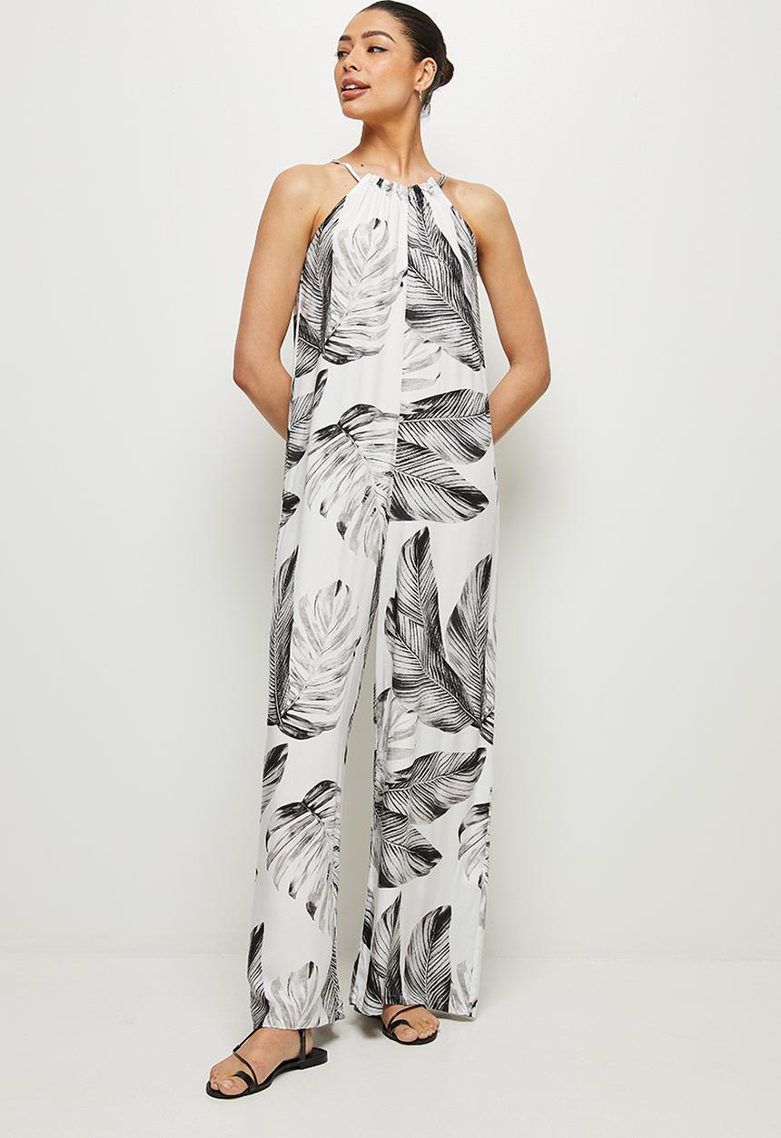 edit - Highneck flared jumpsuit - mono palm