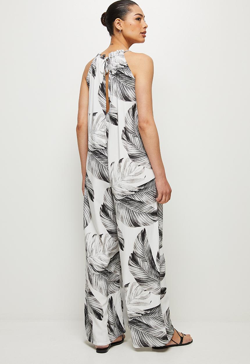 edit - Highneck flared jumpsuit - mono palm