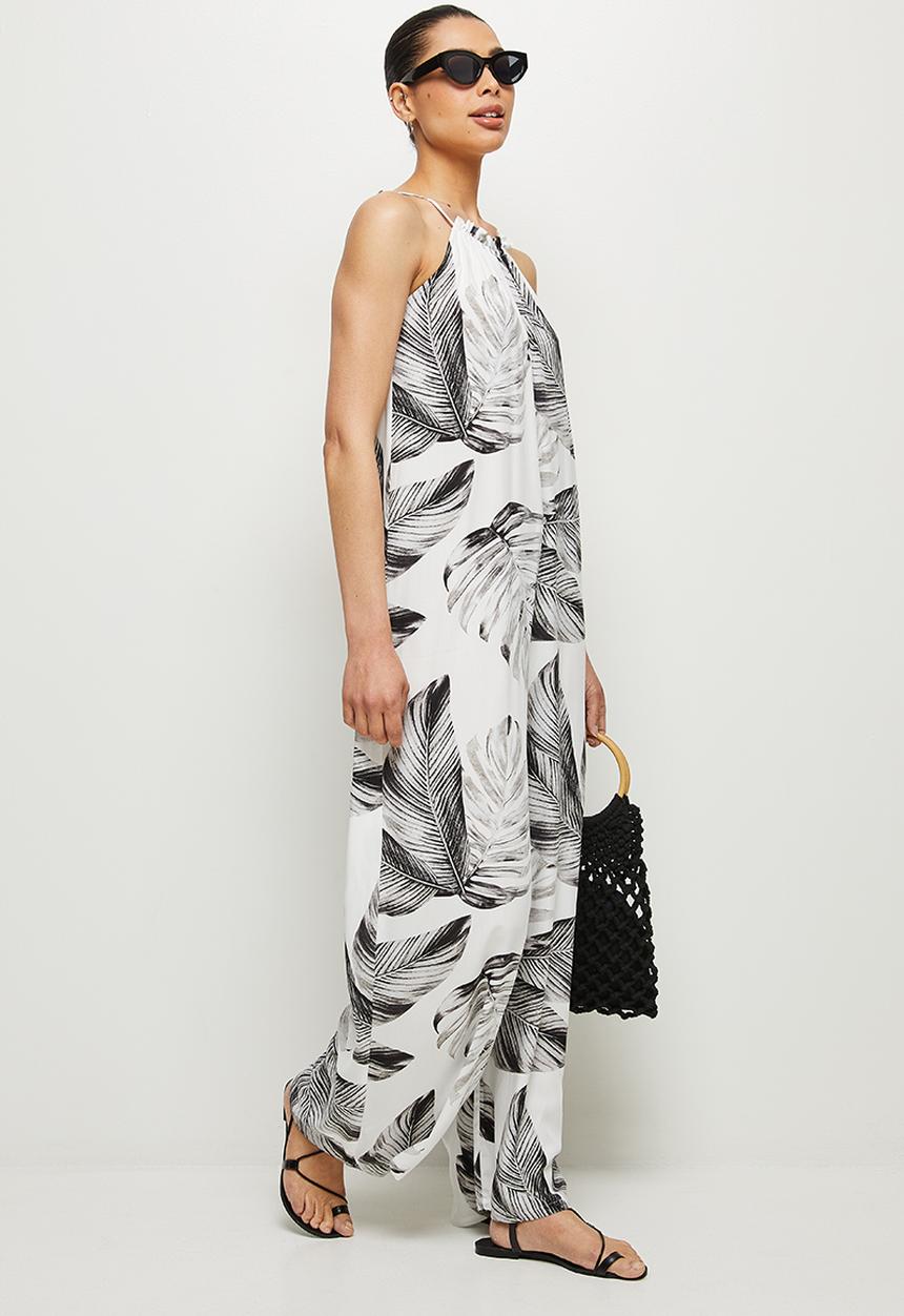 edit - Highneck flared jumpsuit - mono palm