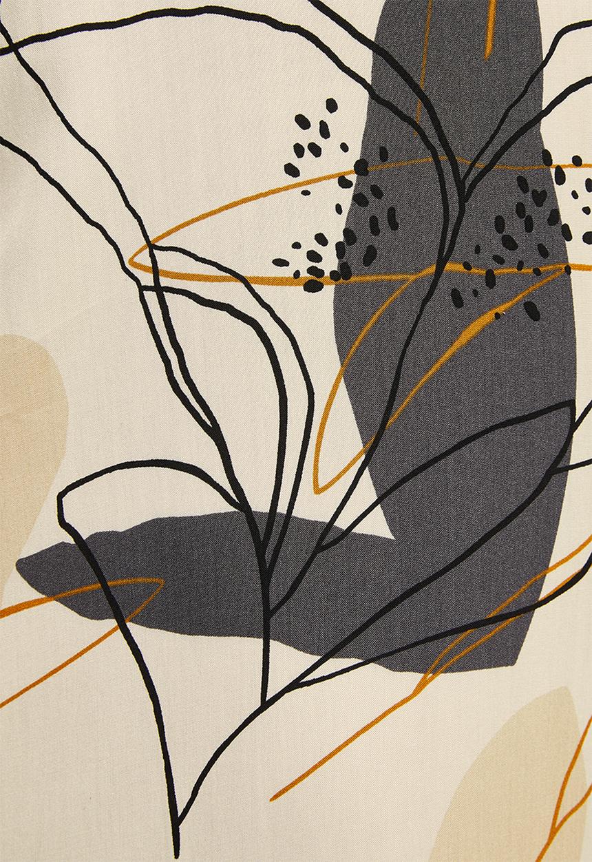 edit - Highneck flared jumpsuit - neutral abstract leaf
