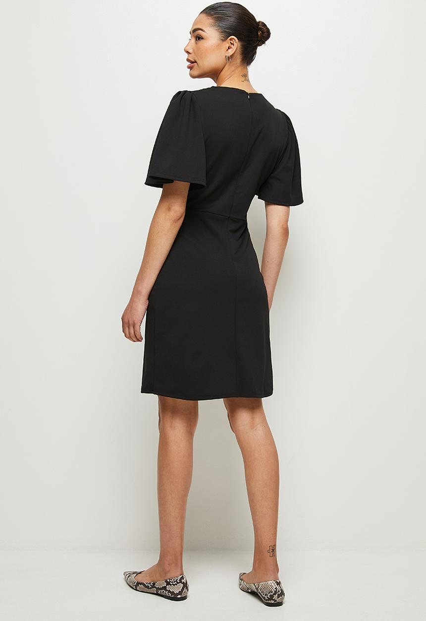 edit - Crepe flutter sleeve fit & flare - black