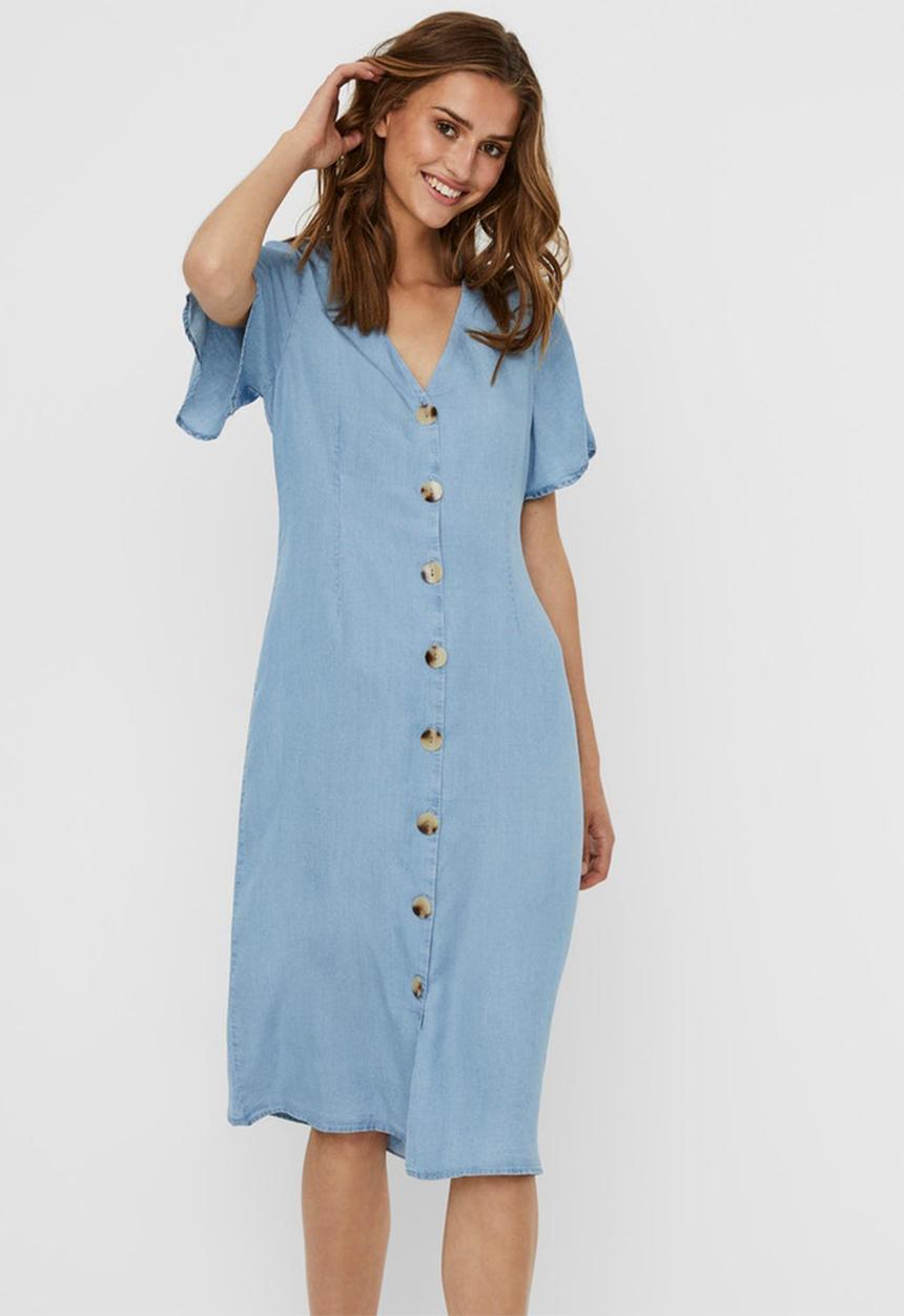Vero Moda - Viviana short sleeve calf dress - light blue 
