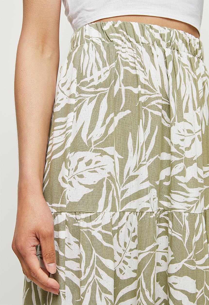 MILLA - Tiered maxi skirt - green & white 