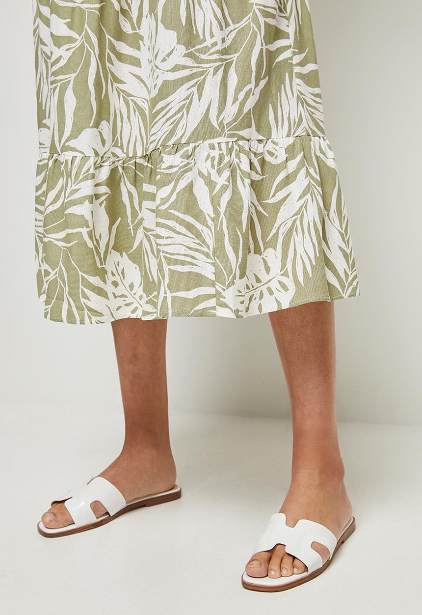 MILLA - Tiered maxi skirt - green & white 