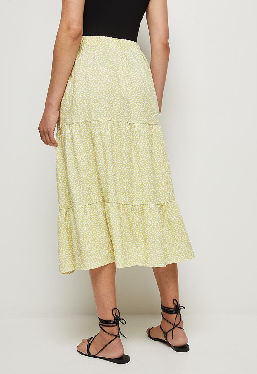 MILLA - Tiered maxi skirt - lime & white