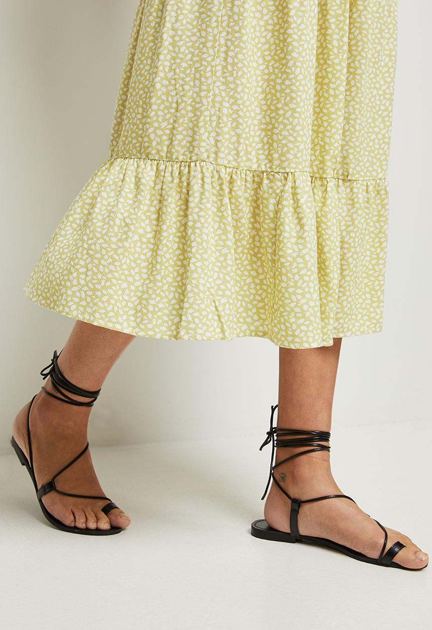 MILLA - Tiered maxi skirt - lime & white