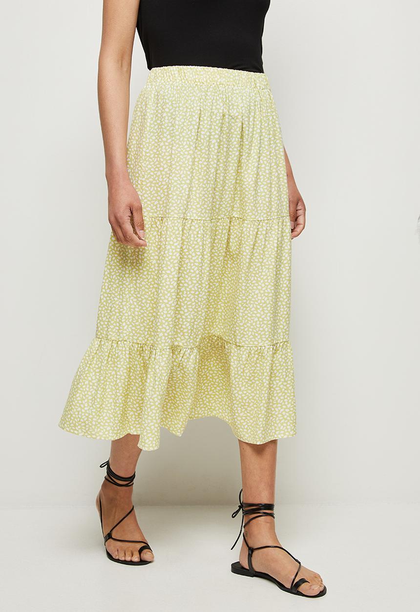 MILLA - Tiered maxi skirt - lime & white