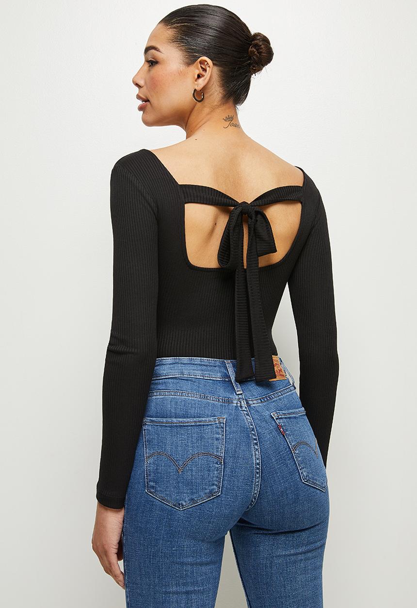 MILLA - Square neck tie bodysuit - black