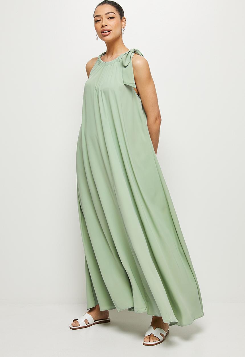 MILLA - Halter trapeze maxi with tie - green 