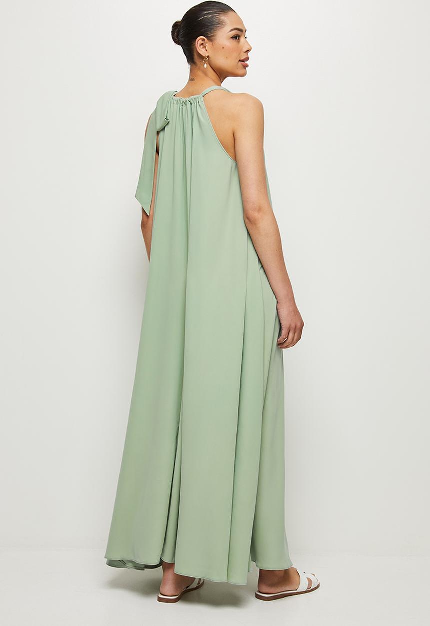 MILLA - Halter trapeze maxi with tie - green 