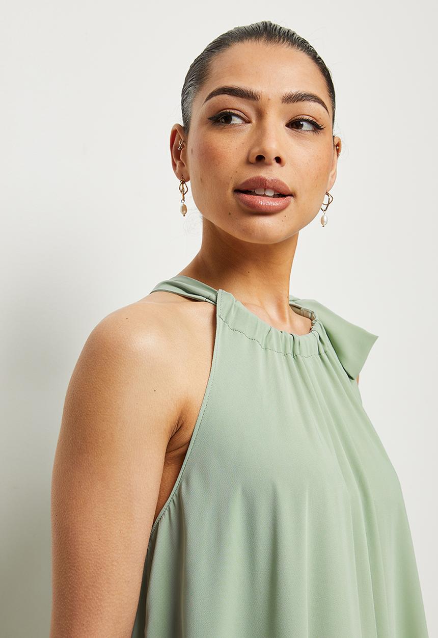 MILLA - Halter trapeze maxi with tie - green 
