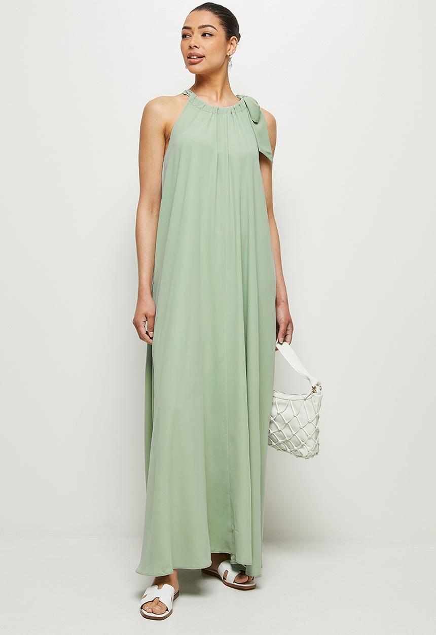 MILLA - Halter trapeze maxi with tie - green 