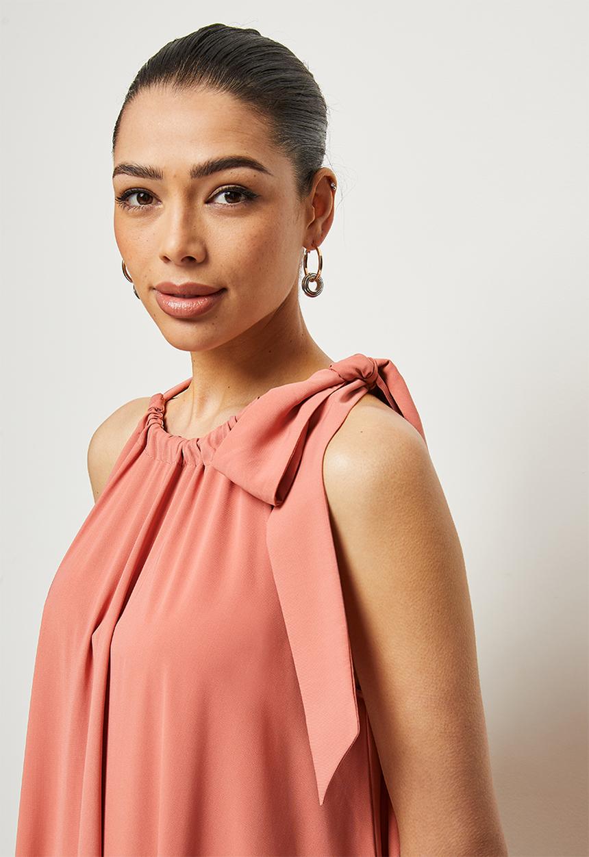MILLA - Halter trapeze maxi with tie - salmon