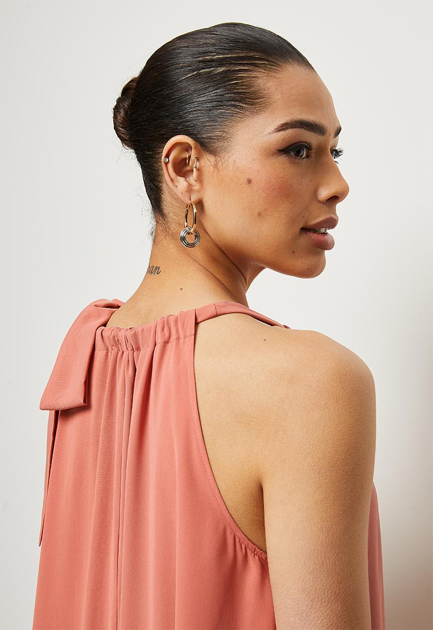 MILLA - Halter trapeze maxi with tie - salmon