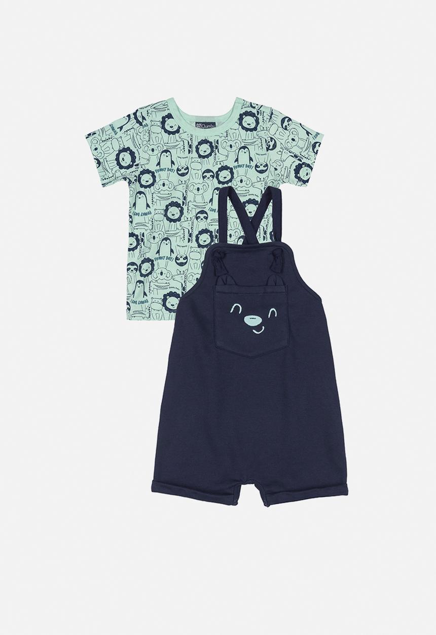 Quimby - Baby boys tee & dungaree set - dark blue