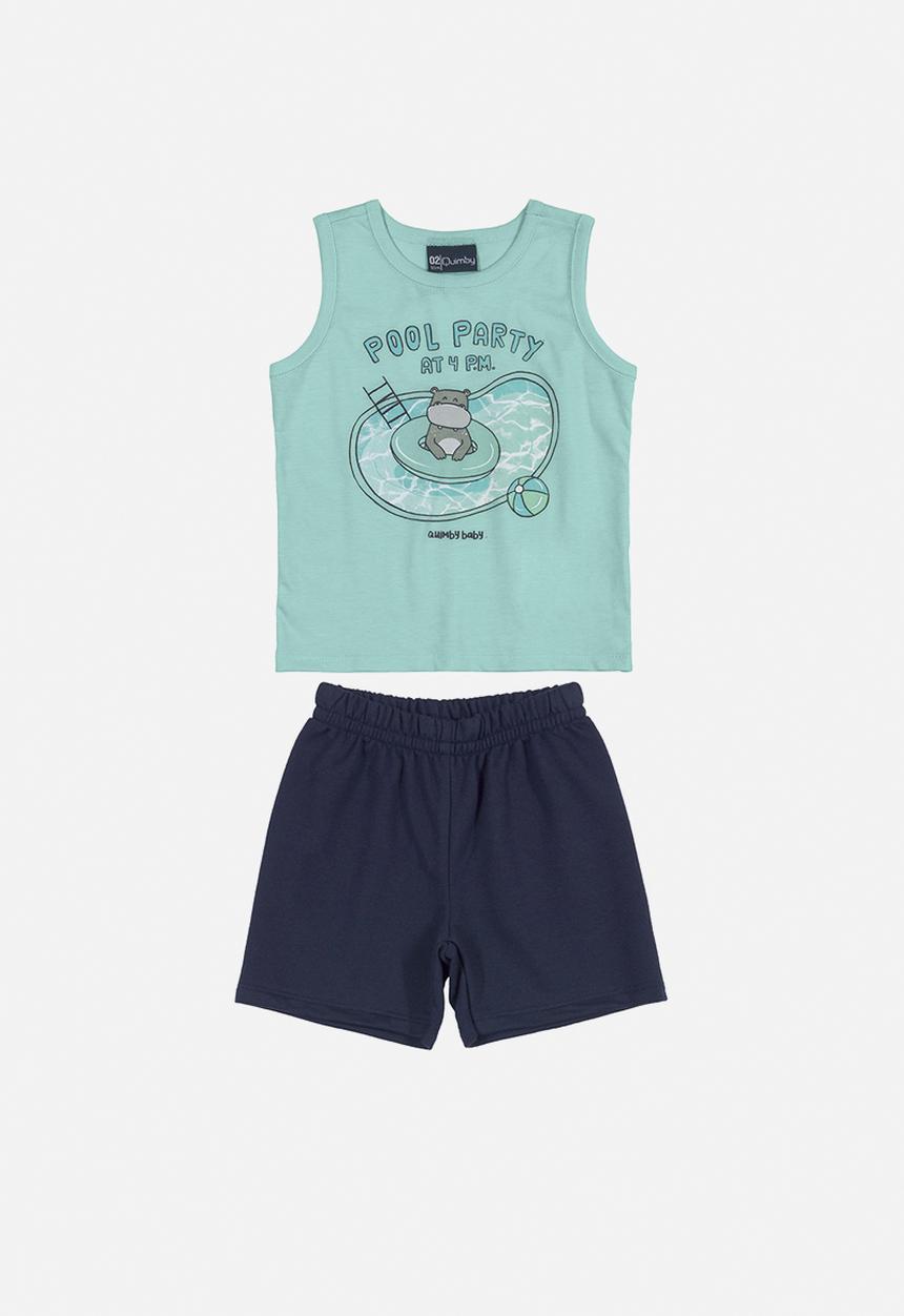 Quimby - Pool party tank top & shorts set - light green & navy 