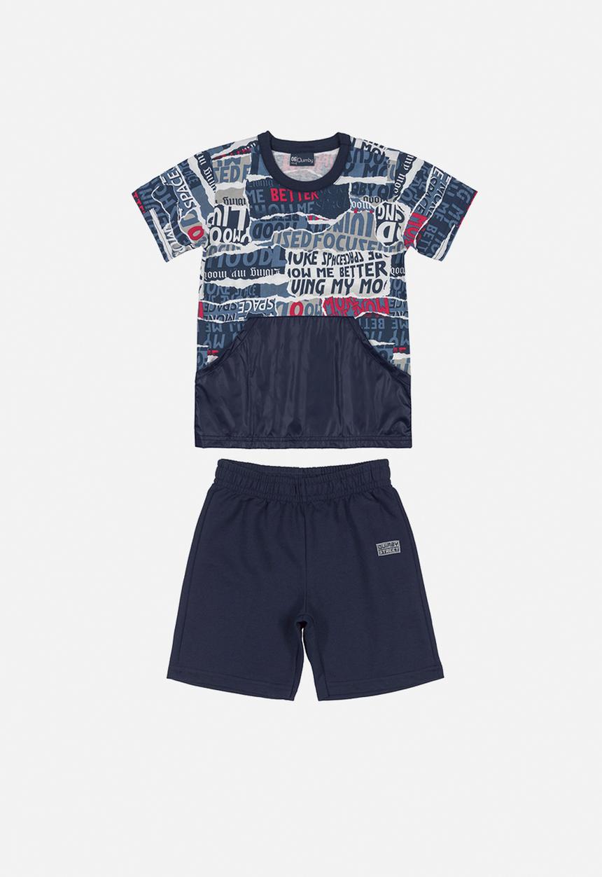 Quimby - Tee with woven detail & shorts set - blue