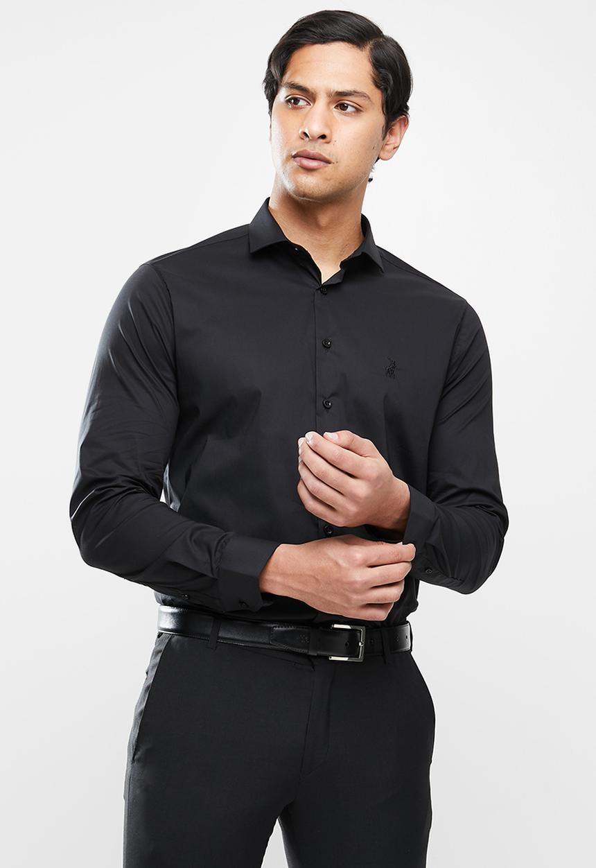 POLO - Christian slim fit long sleeve shirt - black