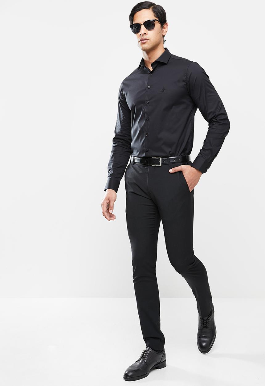 POLO - Christian slim fit long sleeve shirt - black