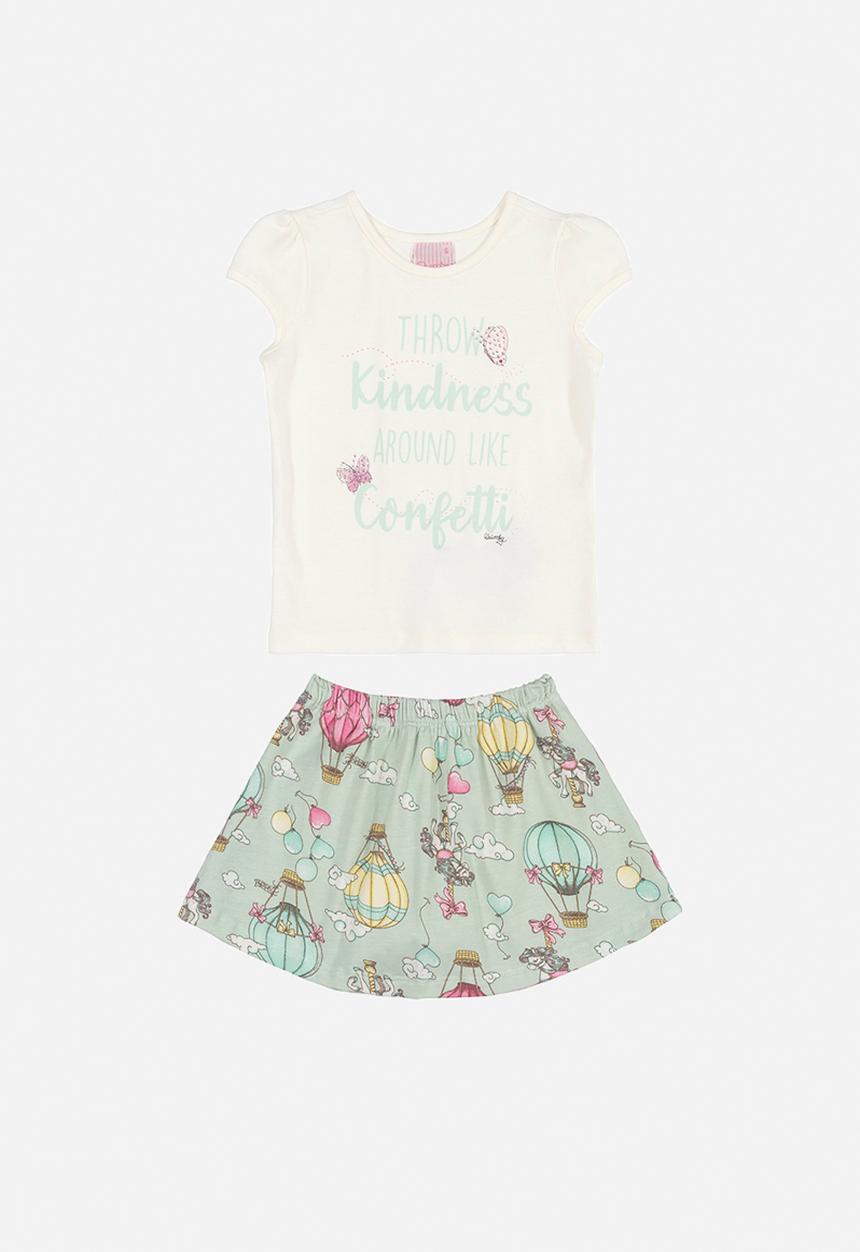 Quimby - Kindness tee & skirt set - off white & green 