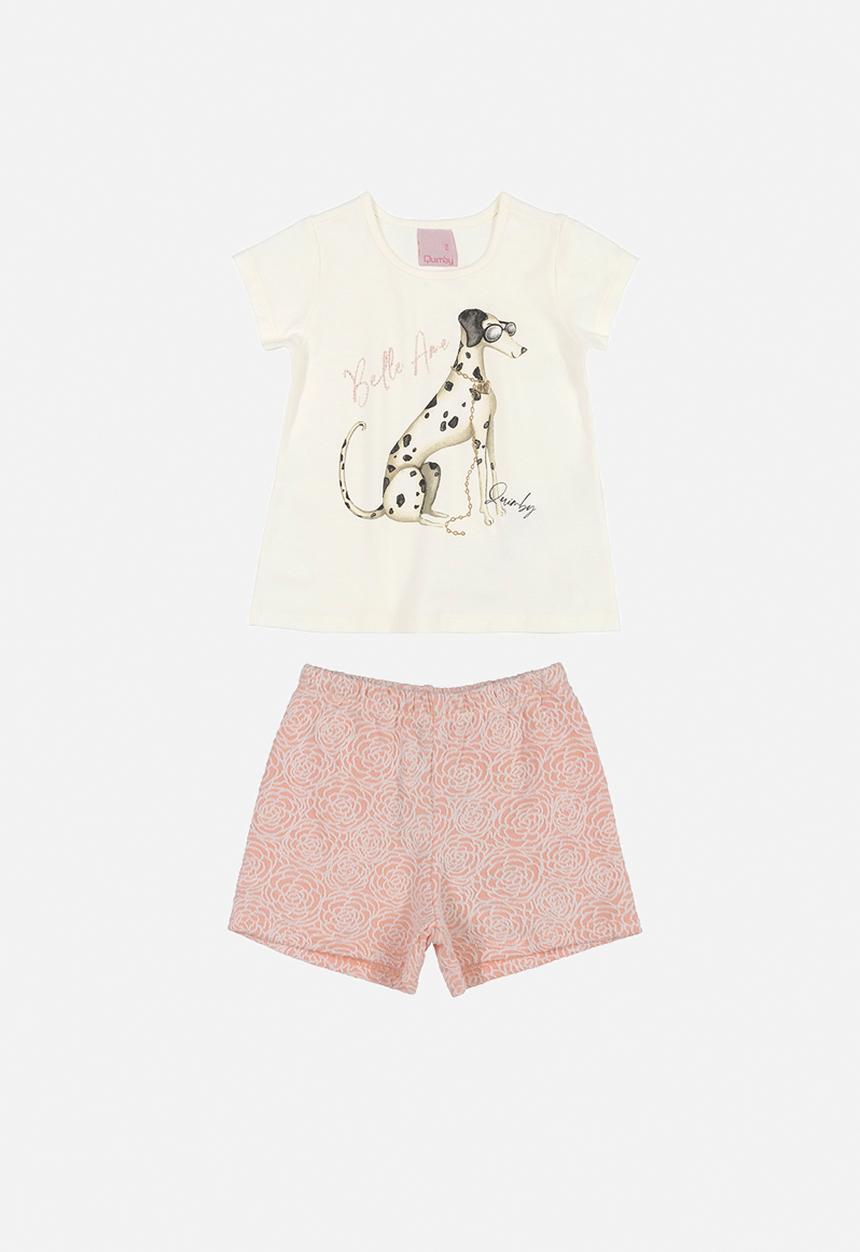Quimby - Baby printed tee & shorts set - off white & pink