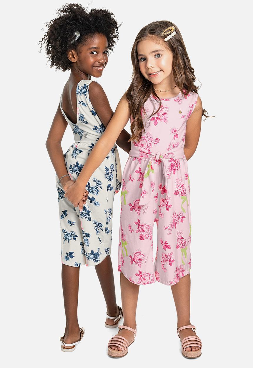 Quimby - Girls printed playsuit with bows - off white & blue 