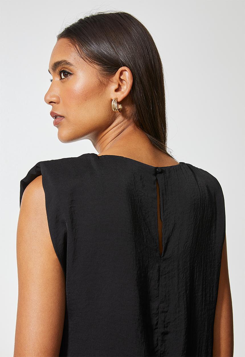 VELVET - Muscle shoulder pad blouse with gauged neck detail - black 