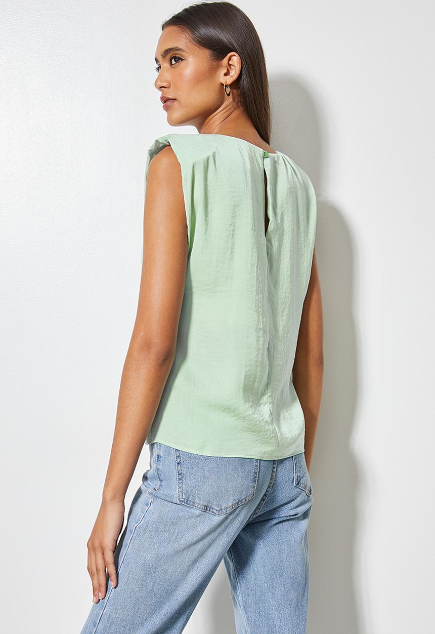 VELVET - Muscle shoulder pad blouse with gauged neck detail - green 