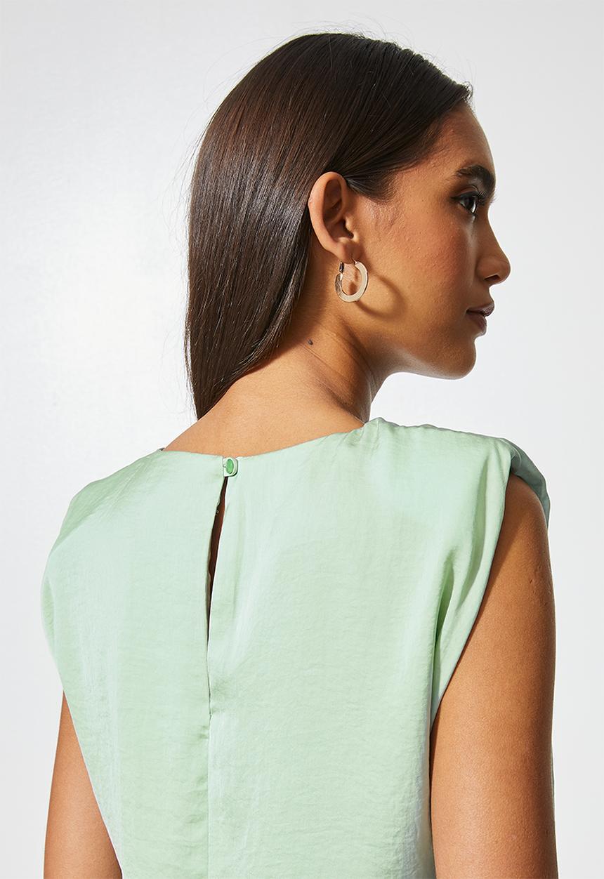 VELVET - Muscle shoulder pad blouse with gauged neck detail - green 
