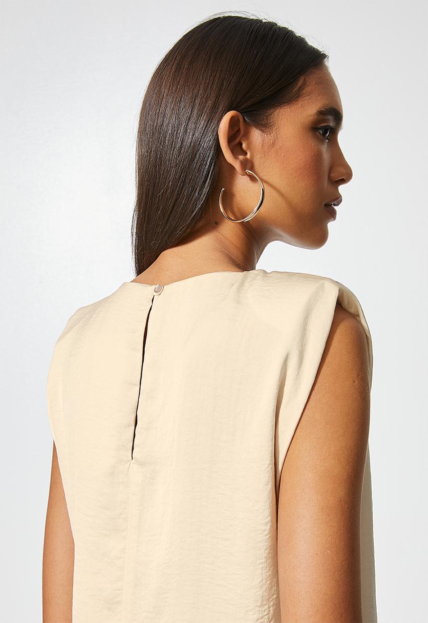 VELVET - Muscle shoulderpad blouse with gauged neck detail - neutral 