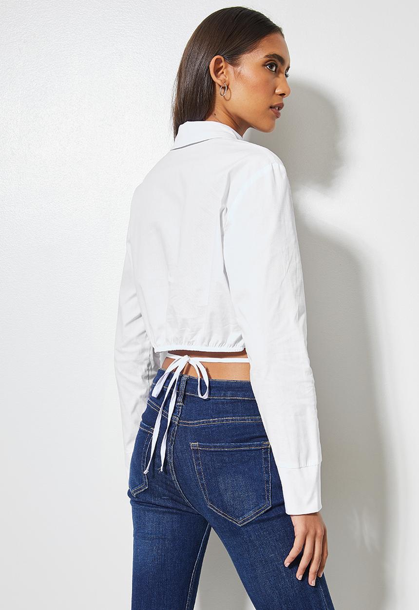 VELVET - Cropped shirt with ties - white 