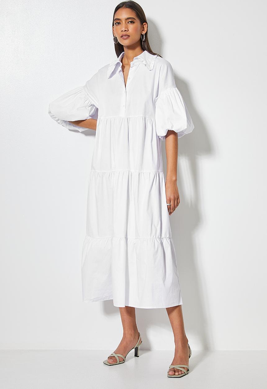 VELVET - Peter pan collar midi dress - white 