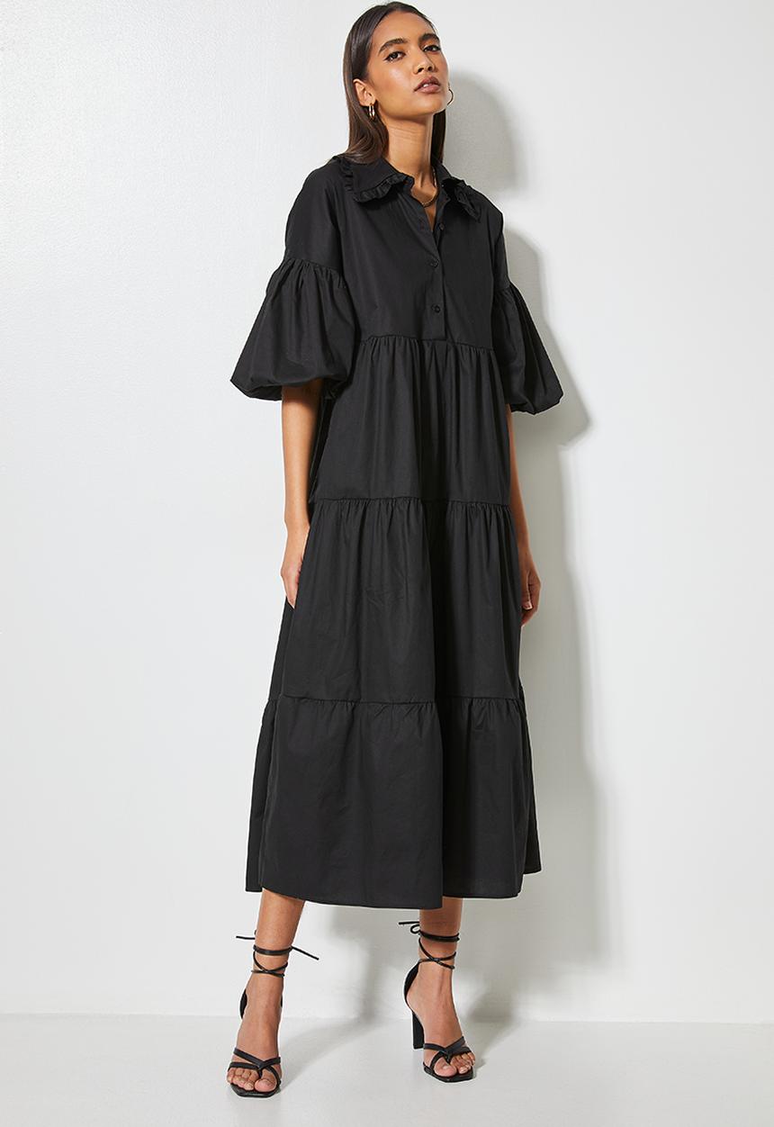 VELVET - Peter pan collar midi dress - black 