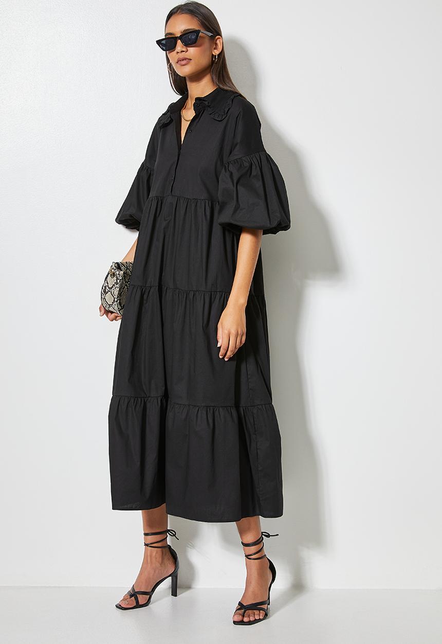 VELVET - Peter pan collar midi dress - black 