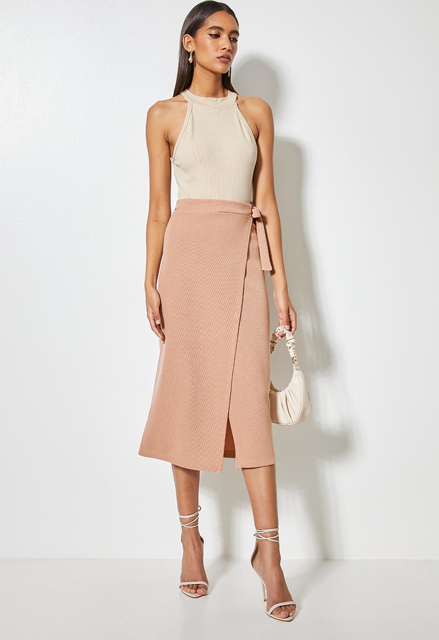 VELVET - Wrap slim knit skirt - neutral 