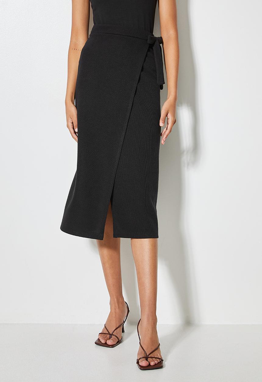 VELVET - Wrap slim knit skirt - black 