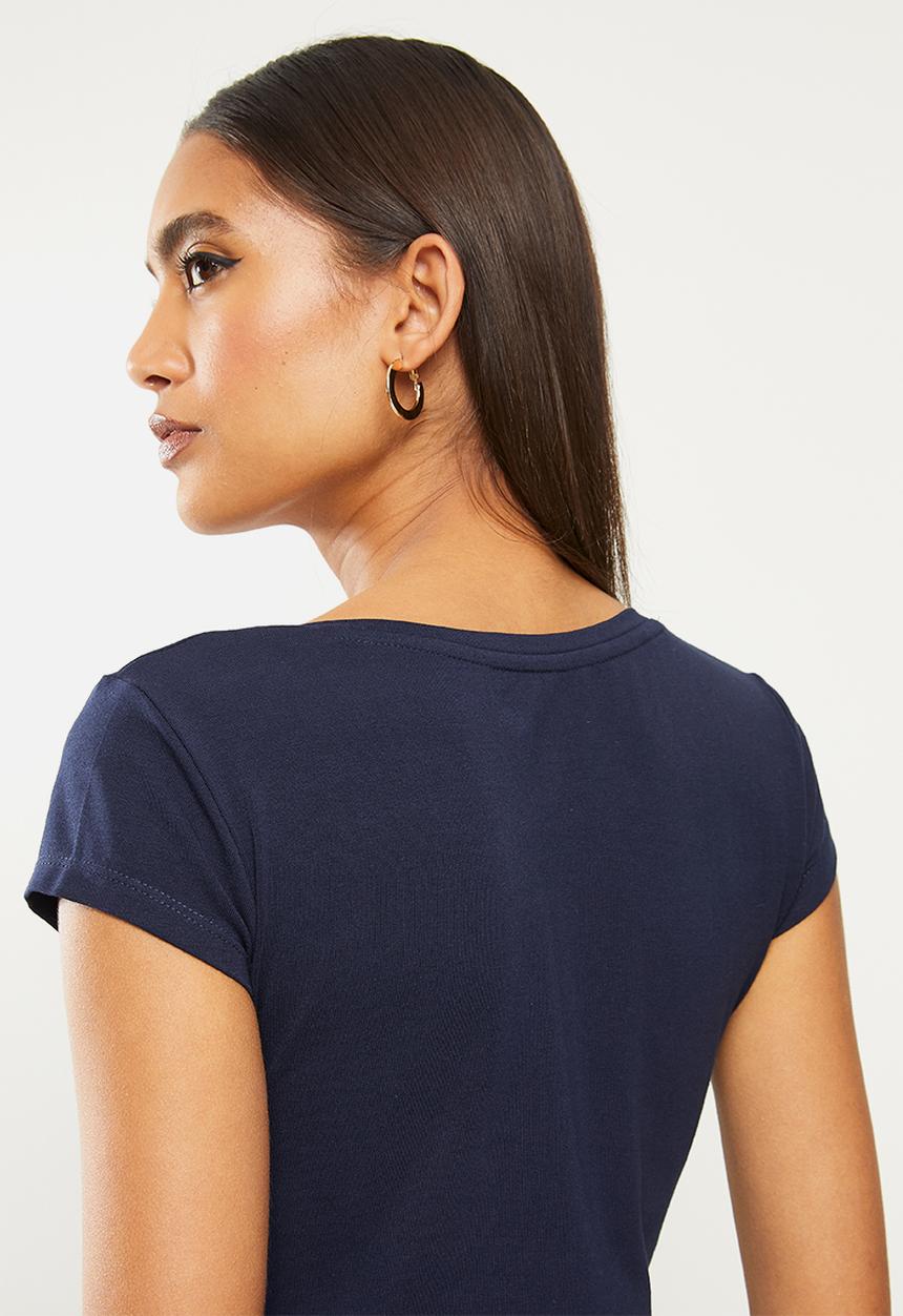SISSY BOY - Do your thang boo: basic round neck top with cap sleeves and bling logo - navy