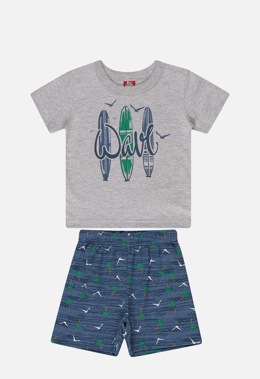 Bee Loop - Baby boys wave tee & shorts set - grey & blue 
