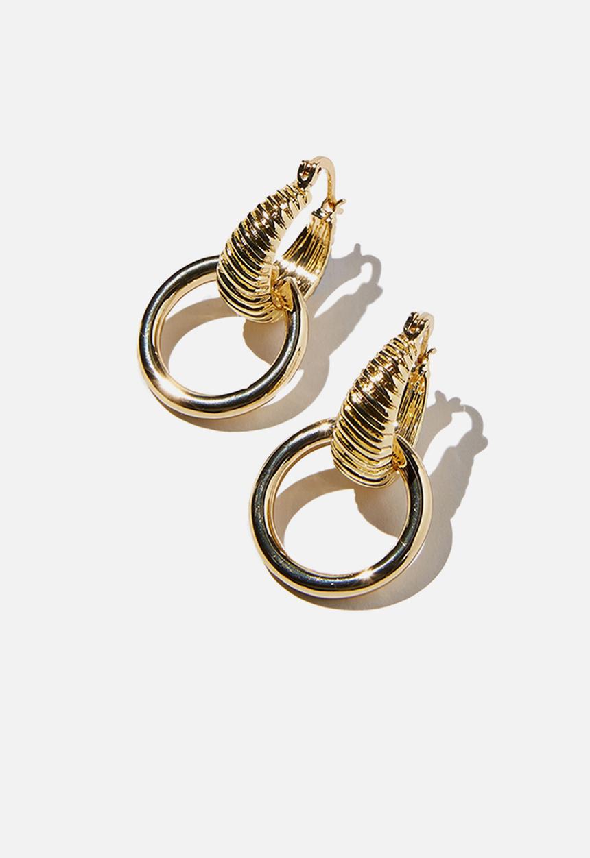 Rubi - Premium mid hoop - gold plated double crossaint
