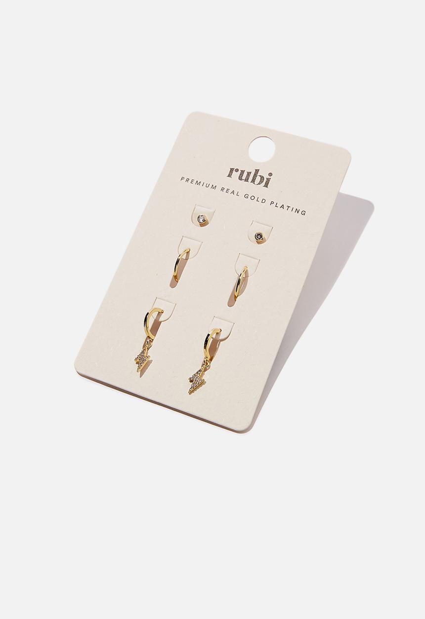 Rubi - The perfect earrings stack - gold plated lightning bolt