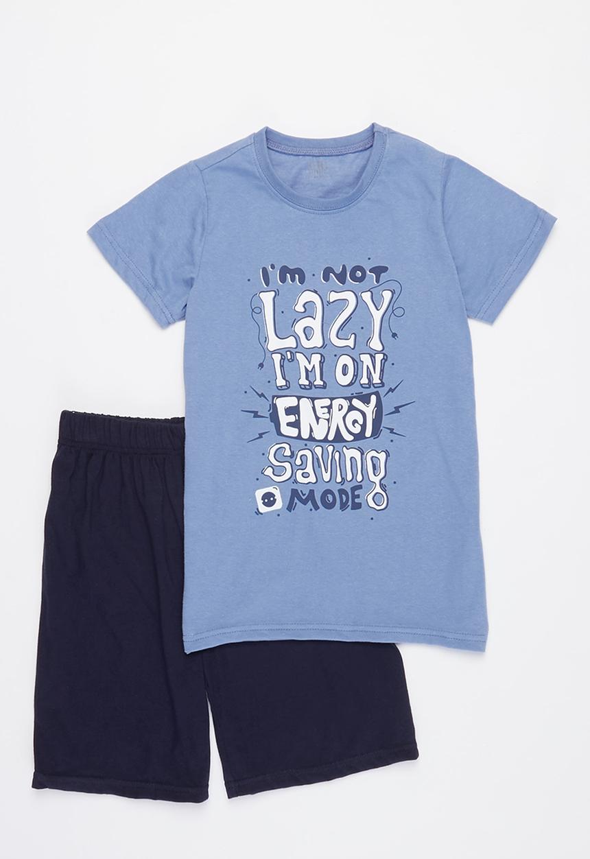 Rebel Republic - Tee & shorts pj set - blue & navy